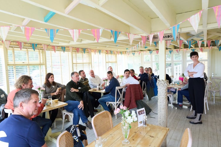 South Hams Chamber chair, Samantha Dennis (right), addressing members at a post-Budget event