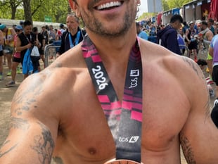 Emrhys completes London Marathon for Stroke Association