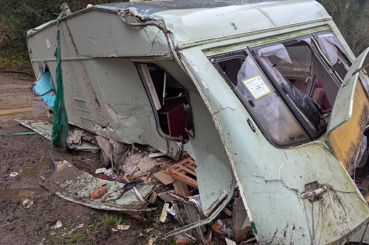 A caravan has been dumped in woods near Gara Bridge in South Devon (Image courtesy: Bradley Gerrard).