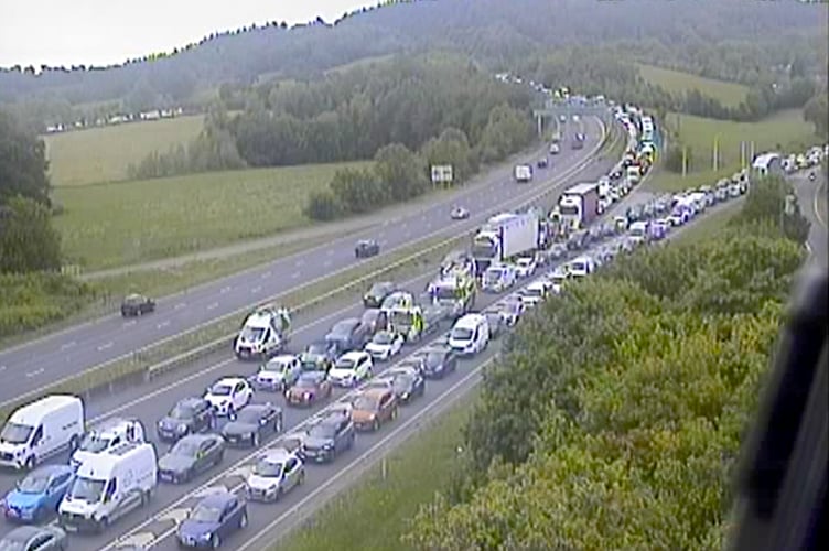 Queuing traffic from Haldon and Telegraph Hiils at Kennford on the 18. Image: trafficcameras.uk
