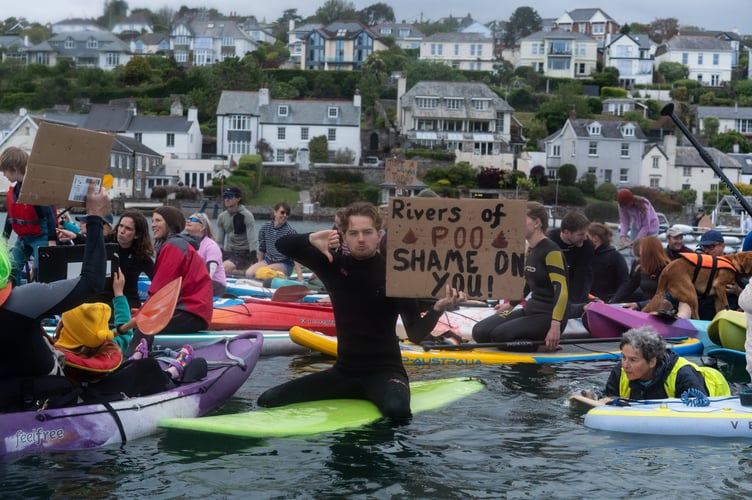 Protester at Noss Mayo Paddle-Out Protest.