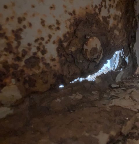 The damaged bell frame