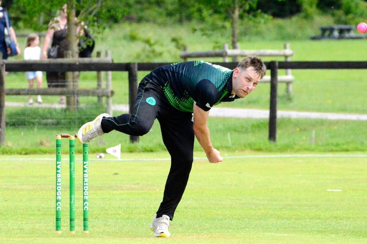 Ivybridge opening bowler Josh Coker fires one down during the win over Thorverton