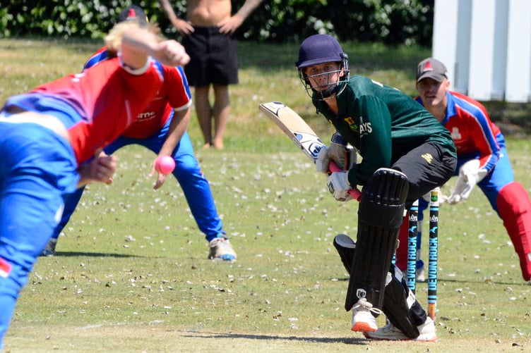 Cornwood's 15-year-old batsman Stanley Baker on the way to a maiden Premier Division half-century