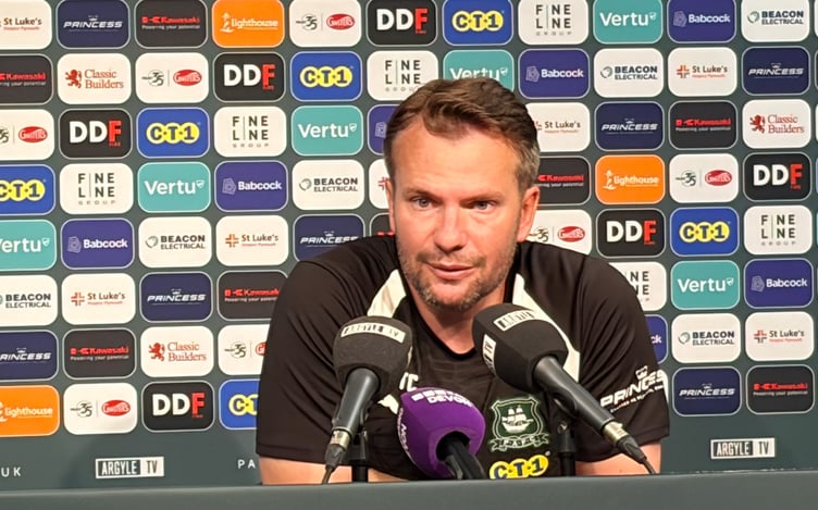 Plymouth Argyle head coach Tom Cleverly addresses the media ahead of his side's League One opener against Stockport County