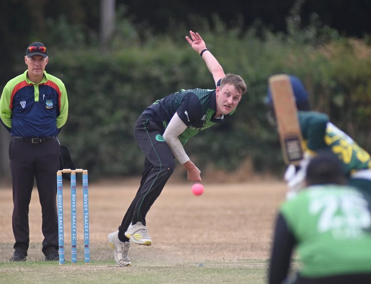 Devon Cricket League A Division .Bovey Tracey versus Ivybridge. Ivybridge bowler Josh Coker.