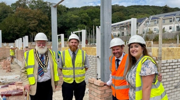 Ivybridge Town Mayor Cllr Phillip Dredge dons his hard hat and joins developers Photo: McCarthy & Stone