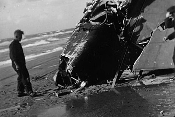 A German sailor wonders how anyone could have survived the ditching of Hampden L4087.