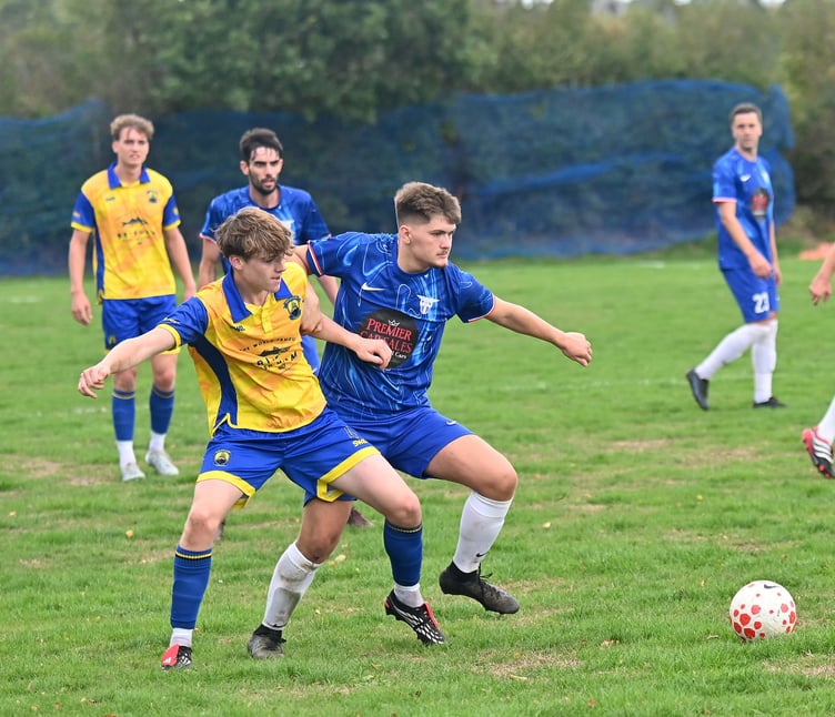 South Devon Football League. Match action from the Intermediate Cup match between Liverton United 2nds and Brixham Town FC 2nds. .Liverton went on to take the win 4-3 on penalties after a full time score of 3-3.