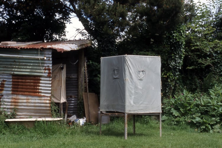The shed where the flycatchers nested, with the hide outside