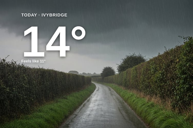 Ivybridge weather: heavy rain Thursday with rain expected and a high of 14°C